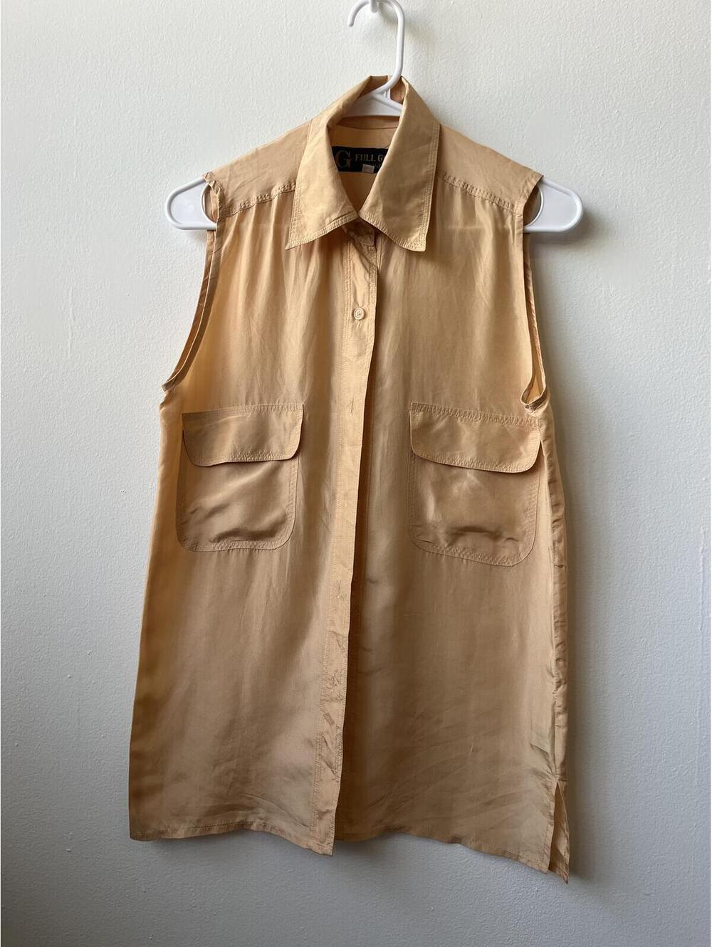 Full gold Spain European vintage button up silk tank medium retro quiet luxury